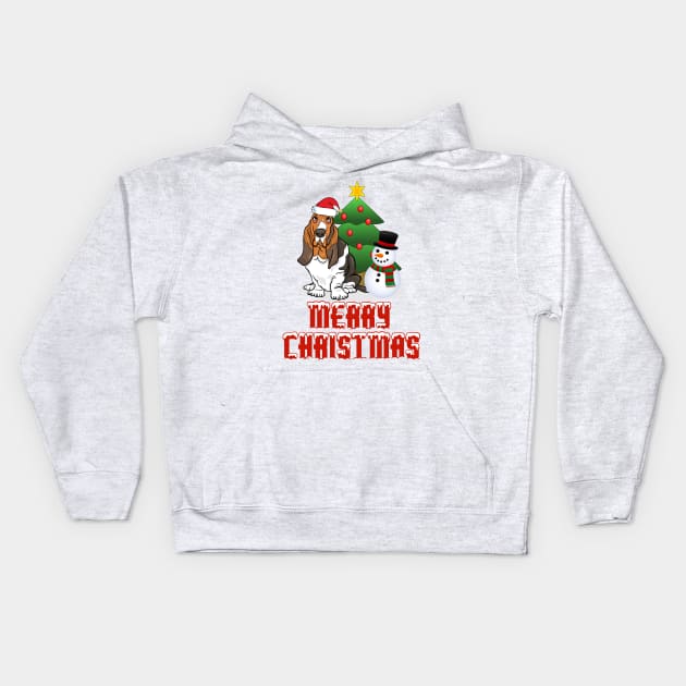 Merry Christmas Basset Hound Design Kids Hoodie by rs-designs